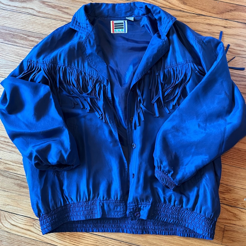 Vintage Silk Fringe Bomber Jacket